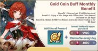 Seven Knights Idle Adventure : Gold Coin Buff Monthly Benefit